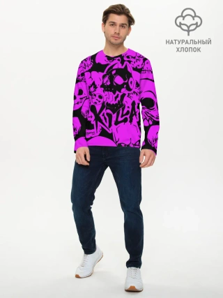 Мужской лонгслив базовый / KILLA фиолетовые черепа