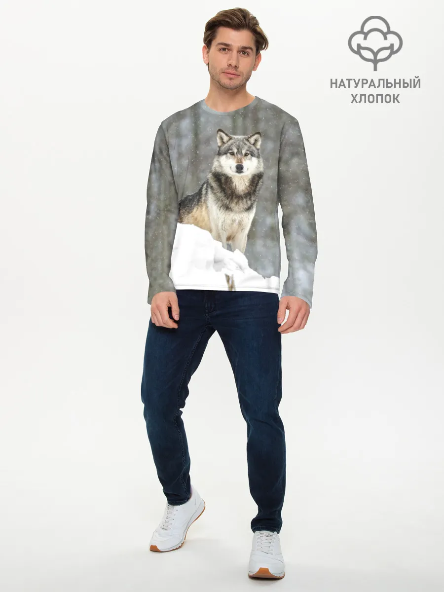 Мужской лонгслив базовый / Волк и снег