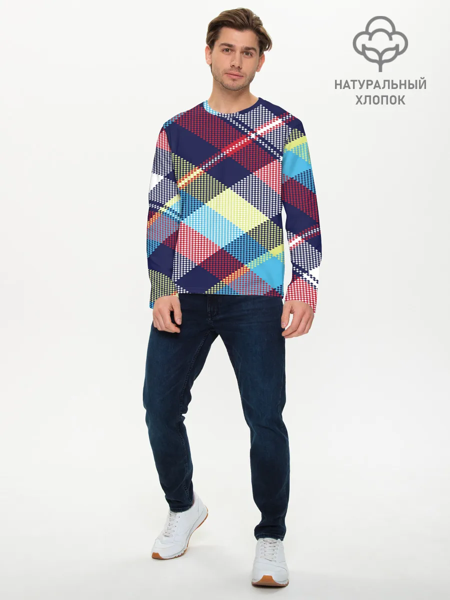 Мужской лонгслив базовый / Клетка / Текстура в клетку #2