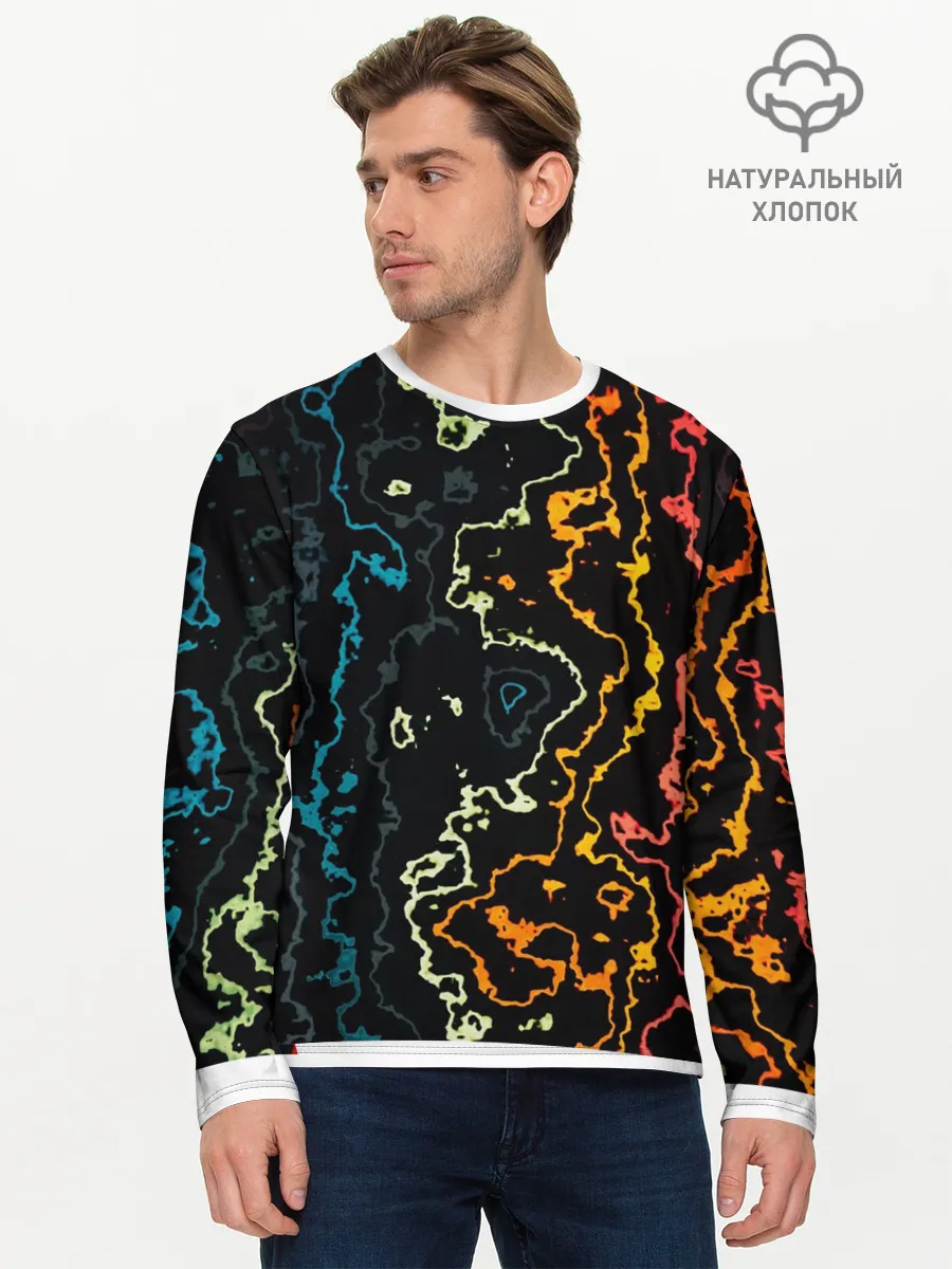 Мужской лонгслив базовый / линий,цветной,черный