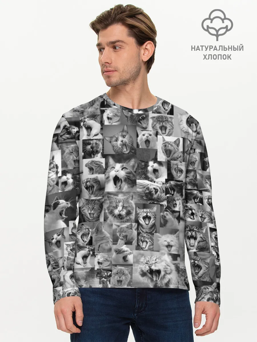 Мужской лонгслив базовый / Неко ахегао чб