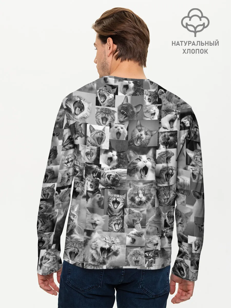 Мужской лонгслив базовый / Неко ахегао чб