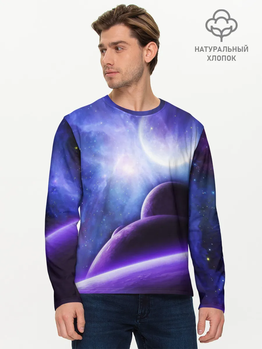 Мужской лонгслив базовый / Неоновый Космос