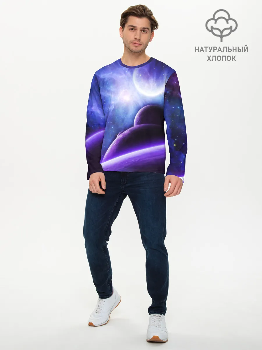 Мужской лонгслив базовый / Неоновый Космос