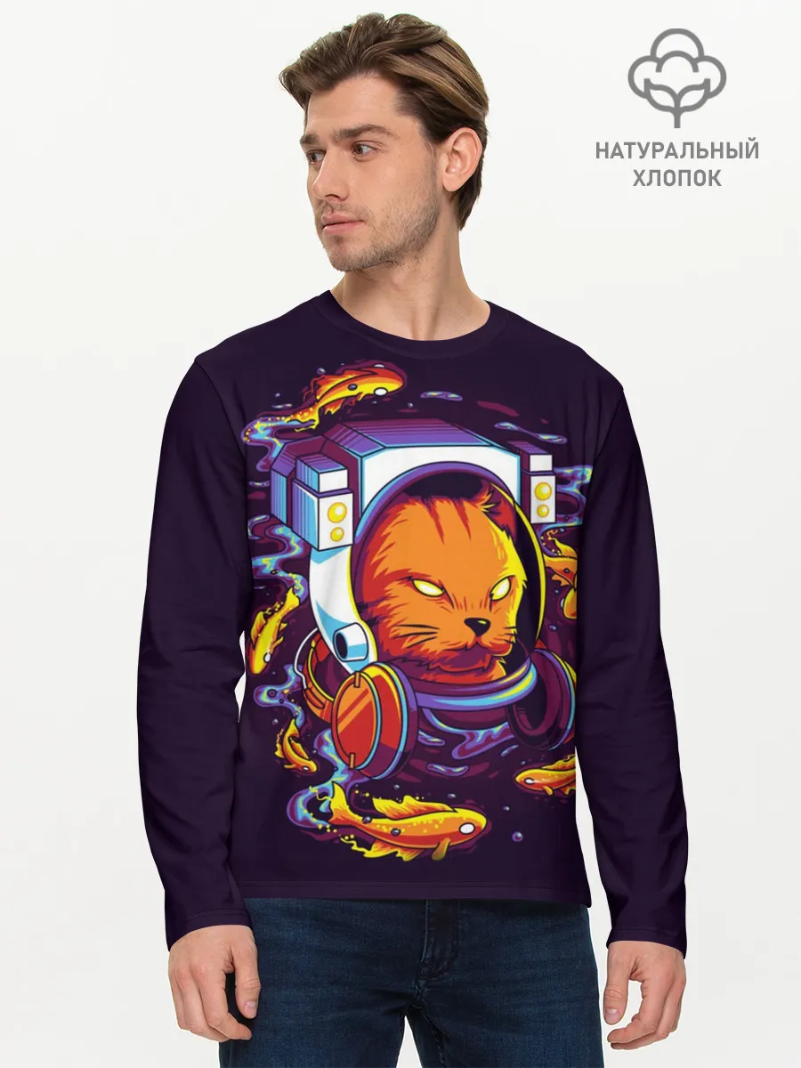 Мужской лонгслив базовый / Техно Кот