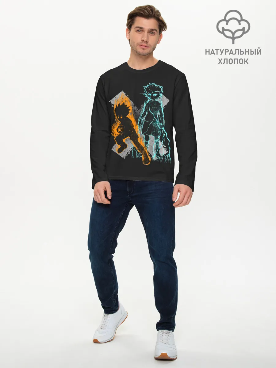 Мужской лонгслив базовый / Logo Hunter с персонажами