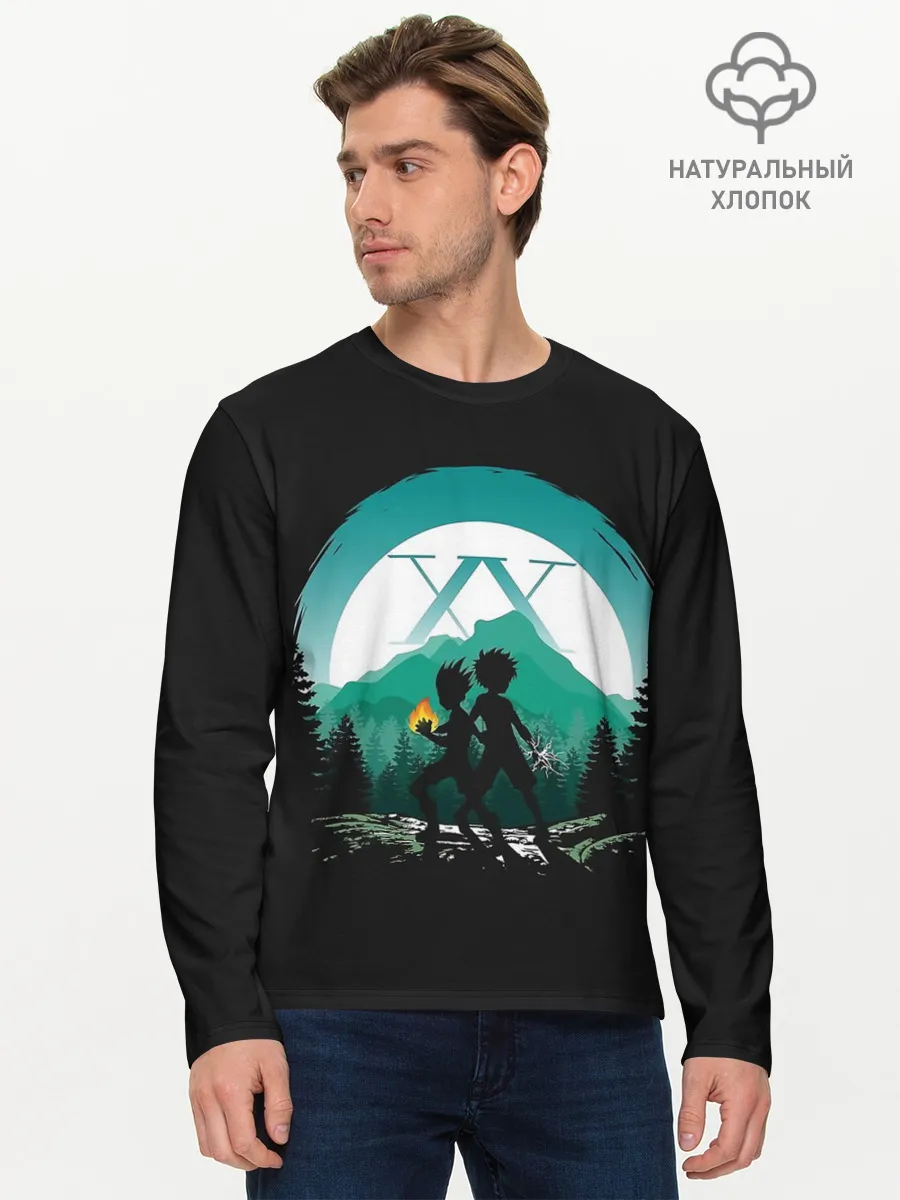 Мужской лонгслив базовый / HH в круге бирюзовом