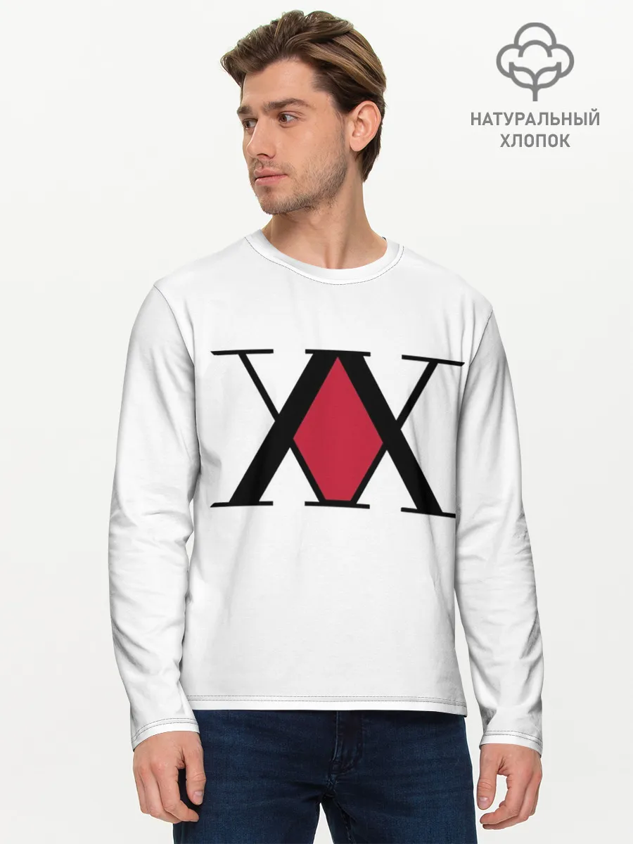 Мужской лонгслив базовый / XX посередине красное на белом