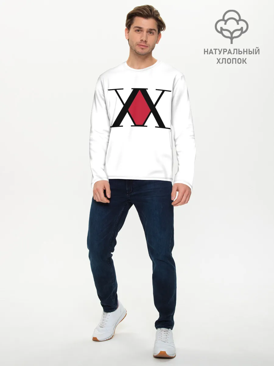 Мужской лонгслив базовый / XX посередине красное на белом