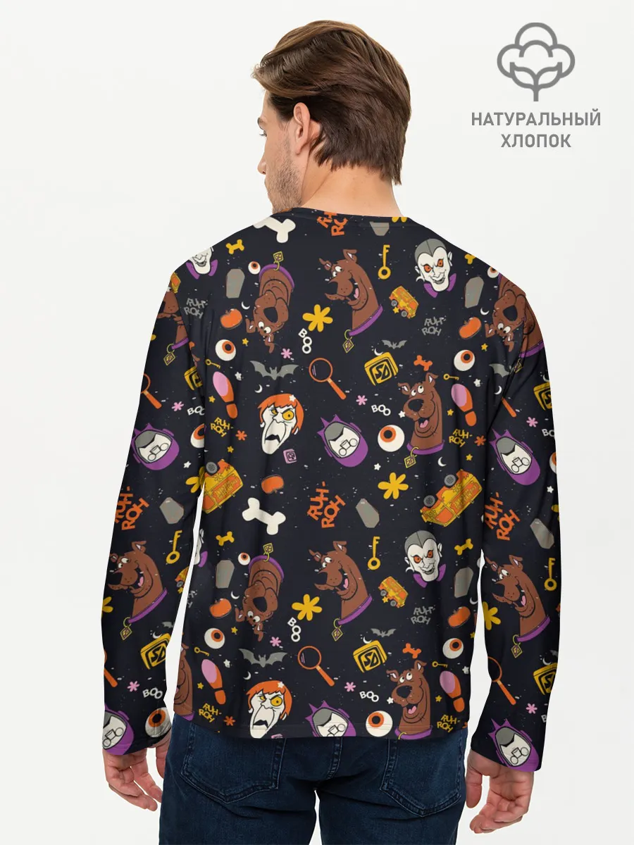 Мужской лонгслив базовый / Скуби-Ду Хэллоуин паттерн