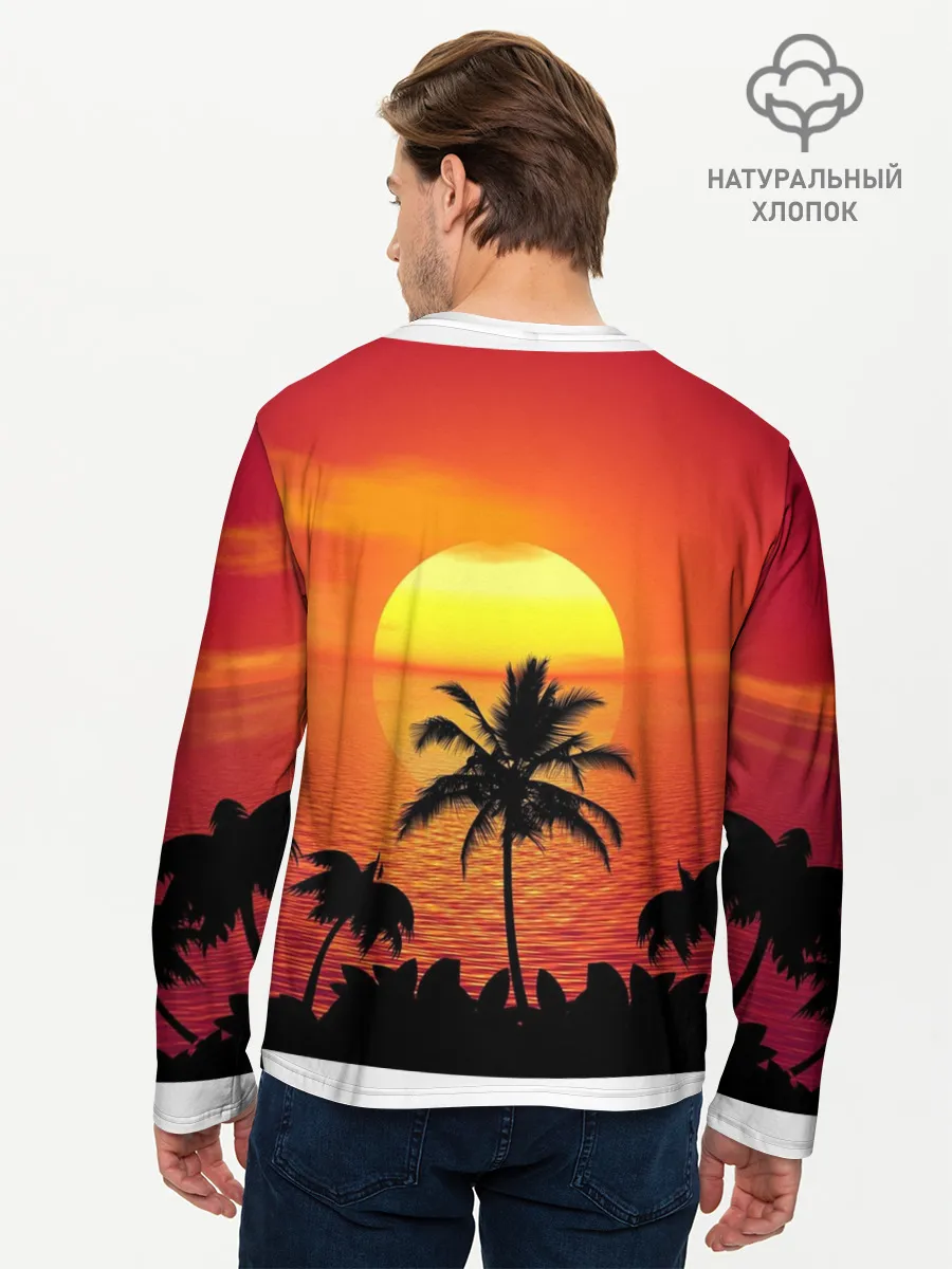 Мужской лонгслив базовый / Пальмы на фоне моря