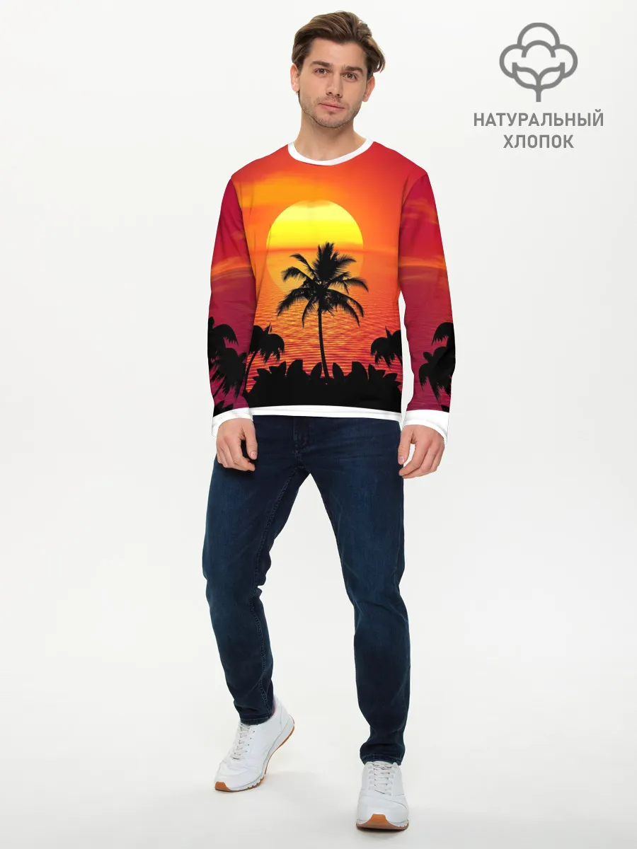 Мужской лонгслив базовый / Пальмы на фоне моря