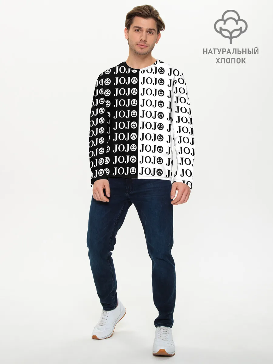 Мужской лонгслив базовый / Логотип джо джо паттерн черно-белый