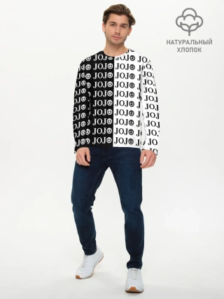 Мужской лонгслив базовый / Логотип джо джо паттерн черно-белый