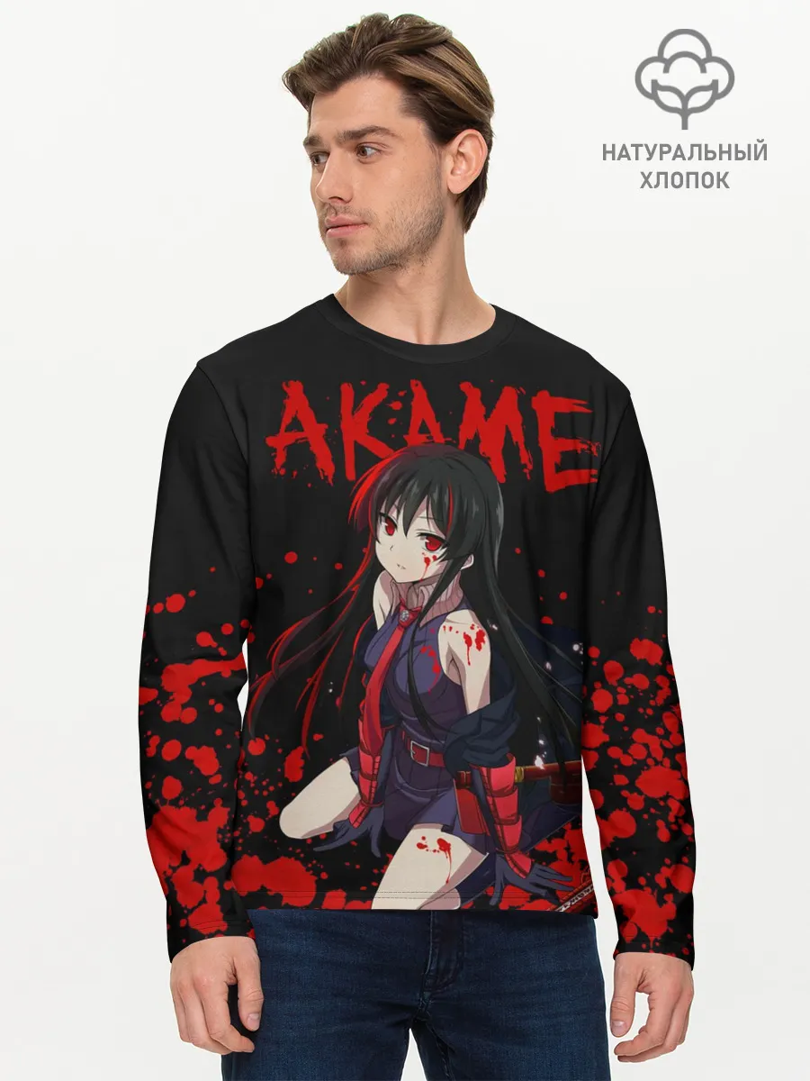 Мужской лонгслив базовый / Убийца Акаме на черно-красно фоне