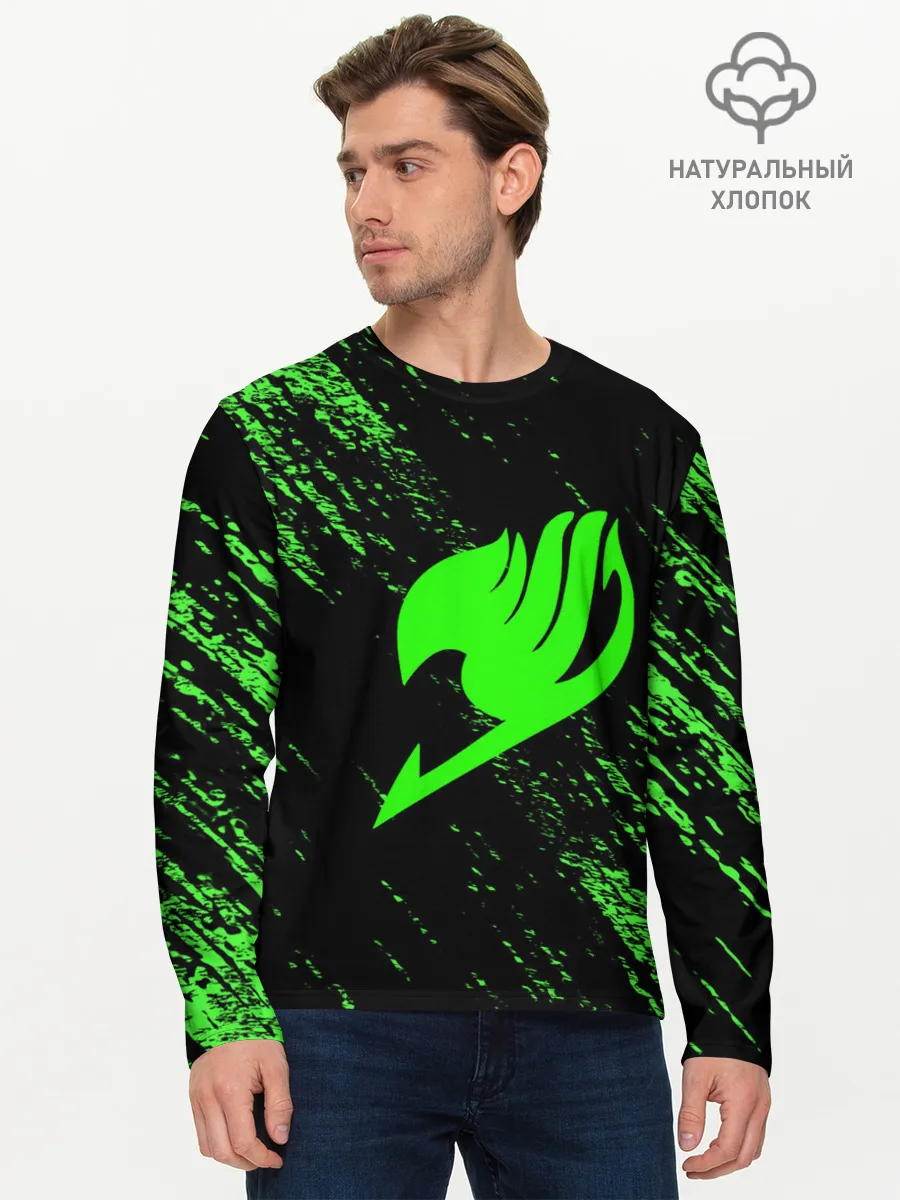 Мужской лонгслив базовый / Хвост Феи зеленая диагональ