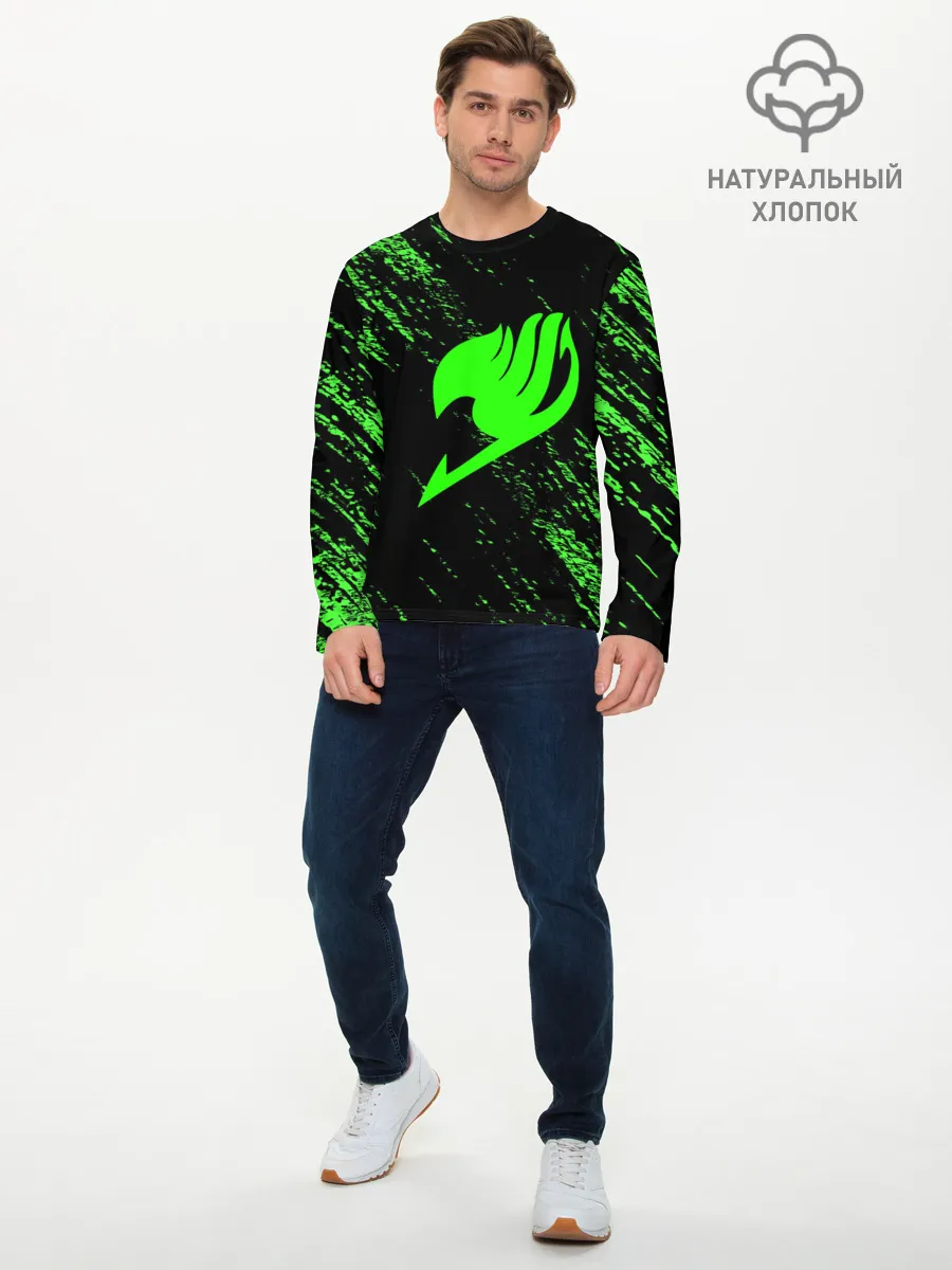 Мужской лонгслив базовый / Хвост Феи зеленая диагональ