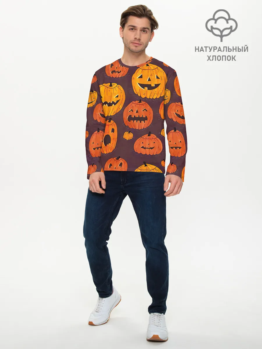 Мужской лонгслив базовый / Весёлые тыквы
