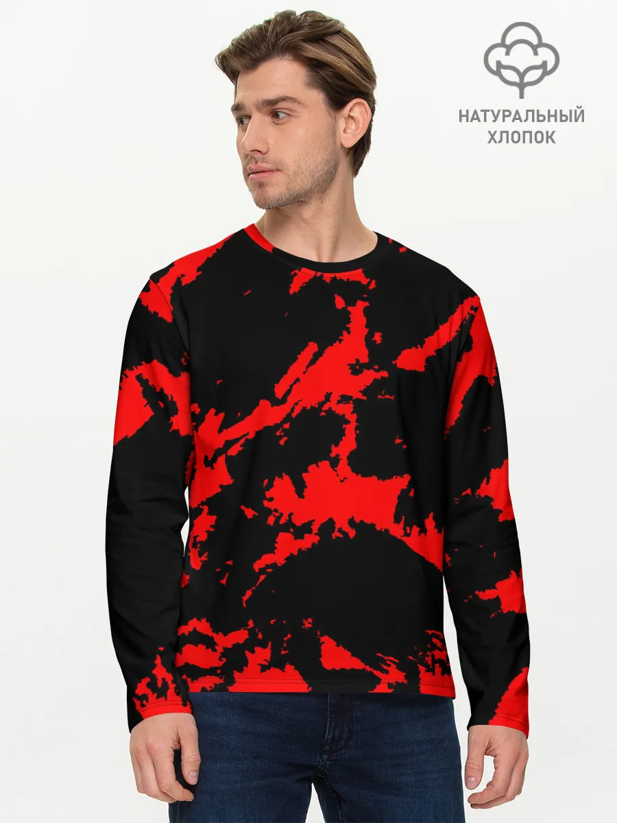 Мужской лонгслив базовый / Красный на черном