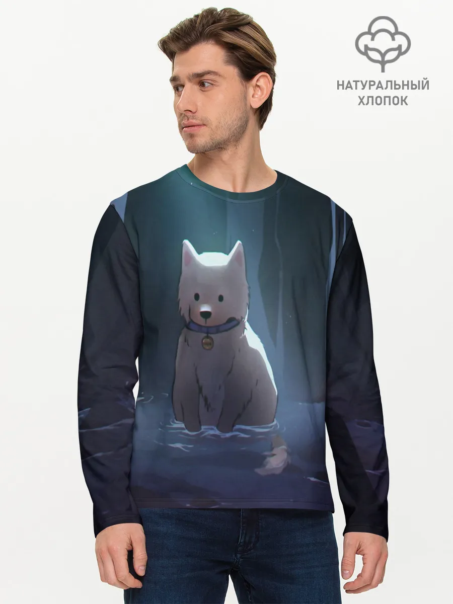 Мужской лонгслив базовый / Одинокий пес в озере слез