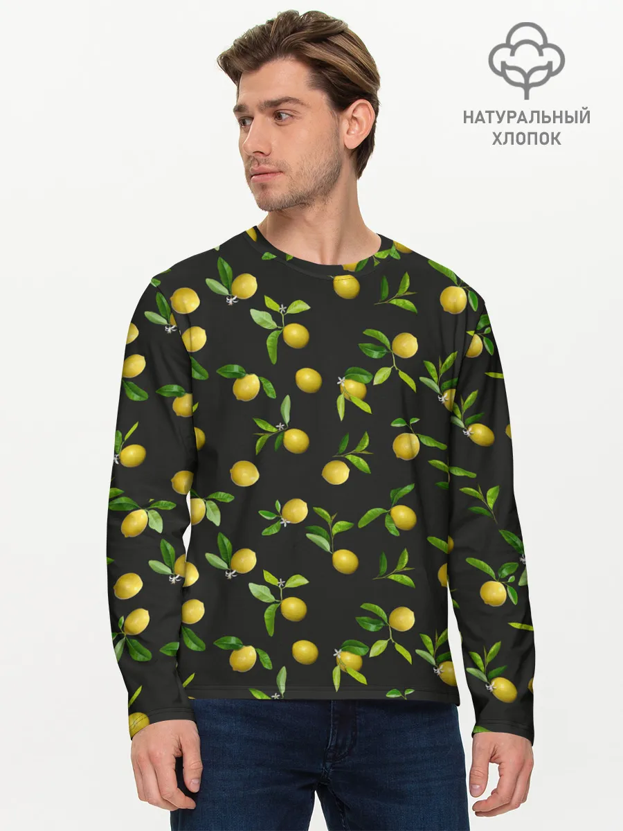 Мужской лонгслив базовый / Лимончики на черном