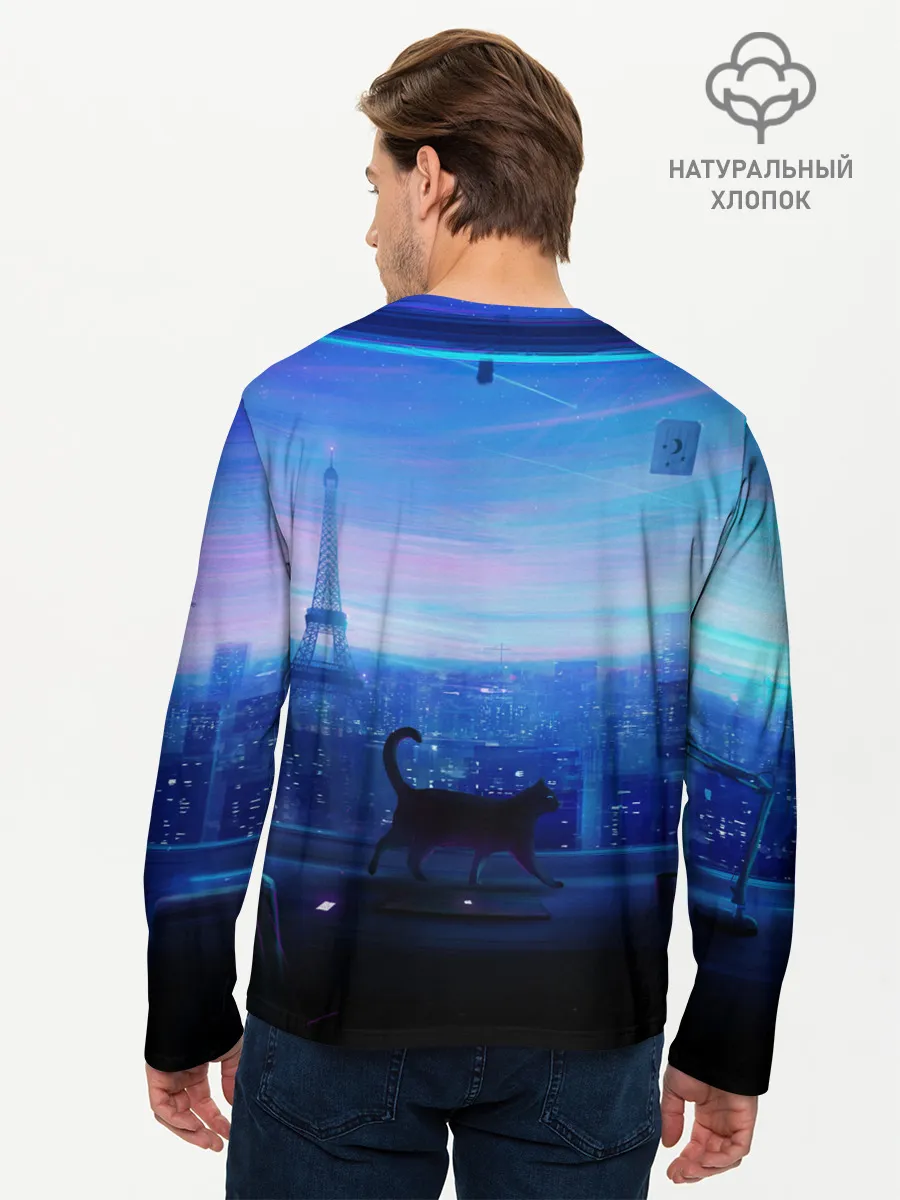 Мужской лонгслив базовый / Кошка арт окно