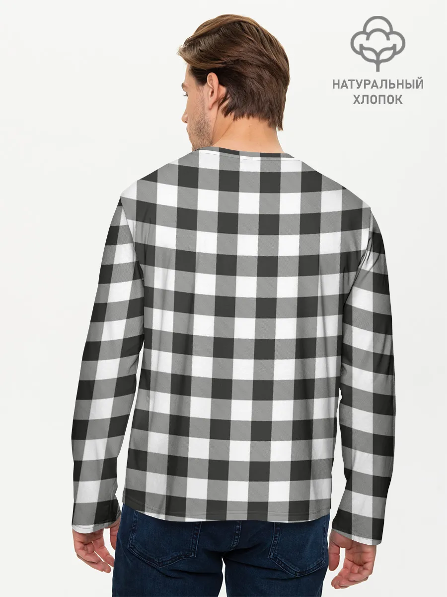 Мужской лонгслив базовый / Черно-белая клетка