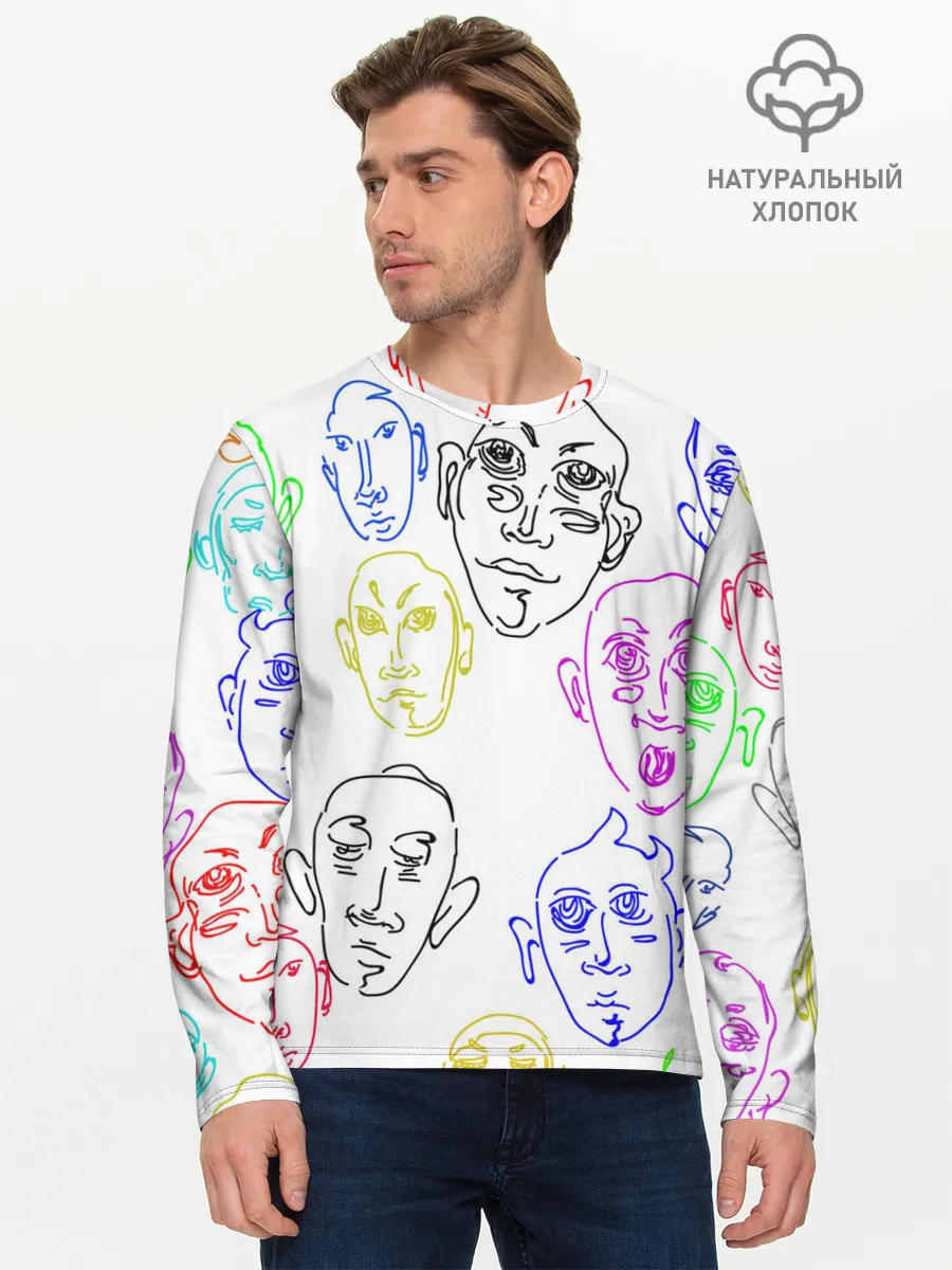 Мужской лонгслив базовый / Цветные лица