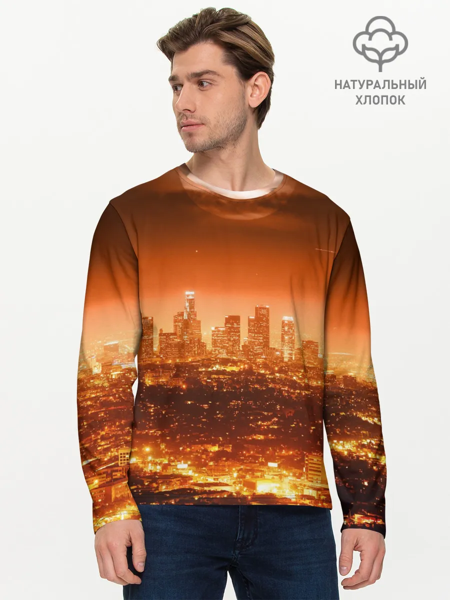 Мужской лонгслив базовый / ночной город