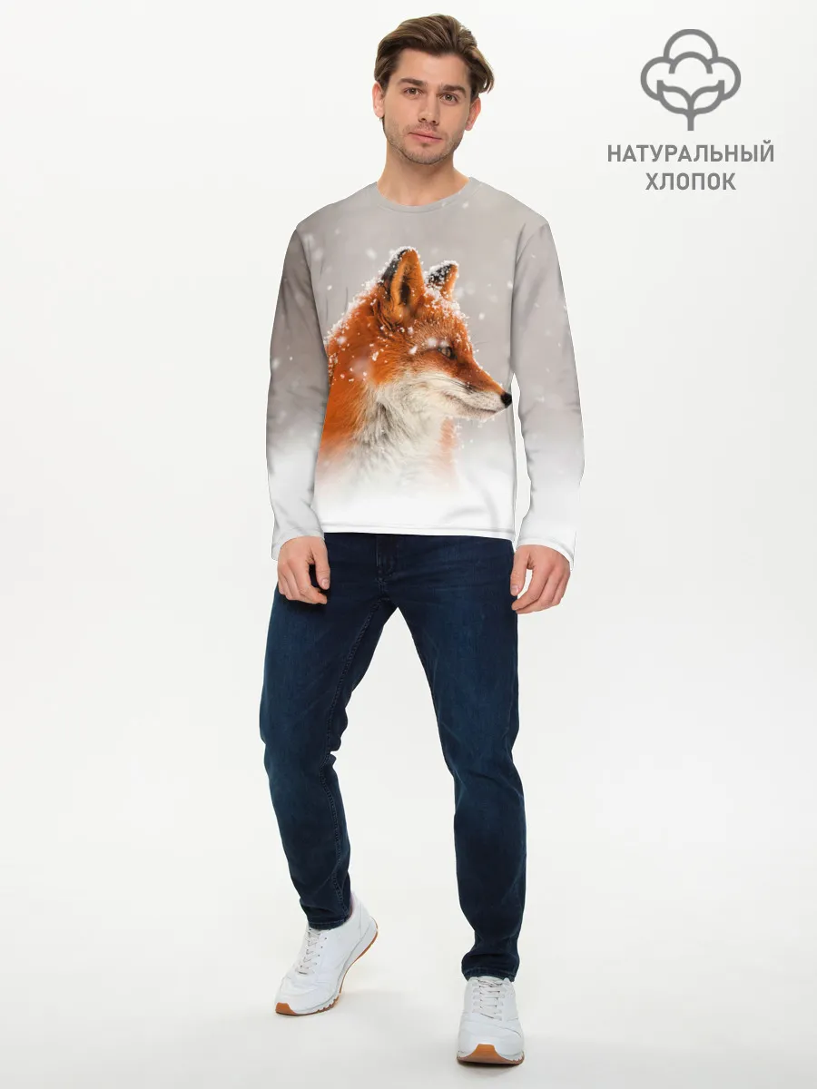 Мужской лонгслив базовый / Лиса и снег