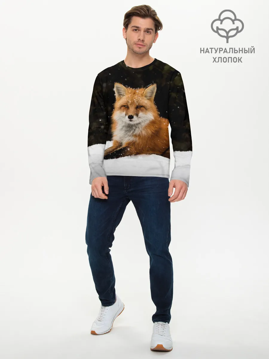 Мужской лонгслив базовый / Лиса и снег