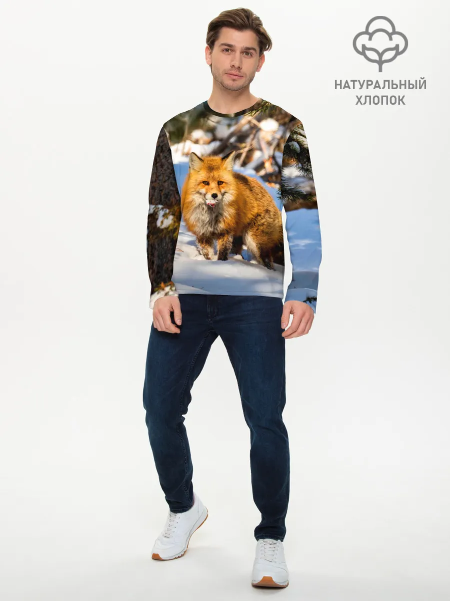 Мужской лонгслив базовый / Лиса в лесу