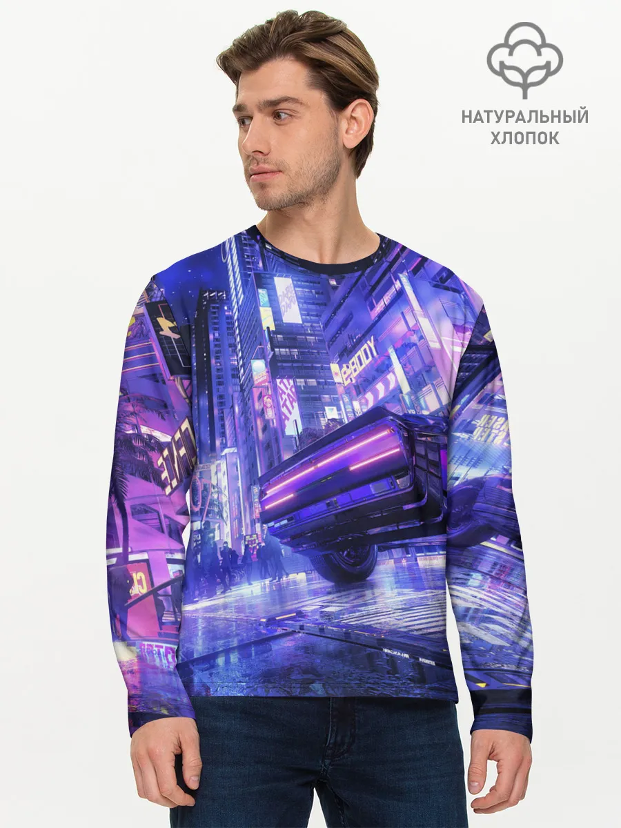 Мужской лонгслив базовый / Cyberpunk city