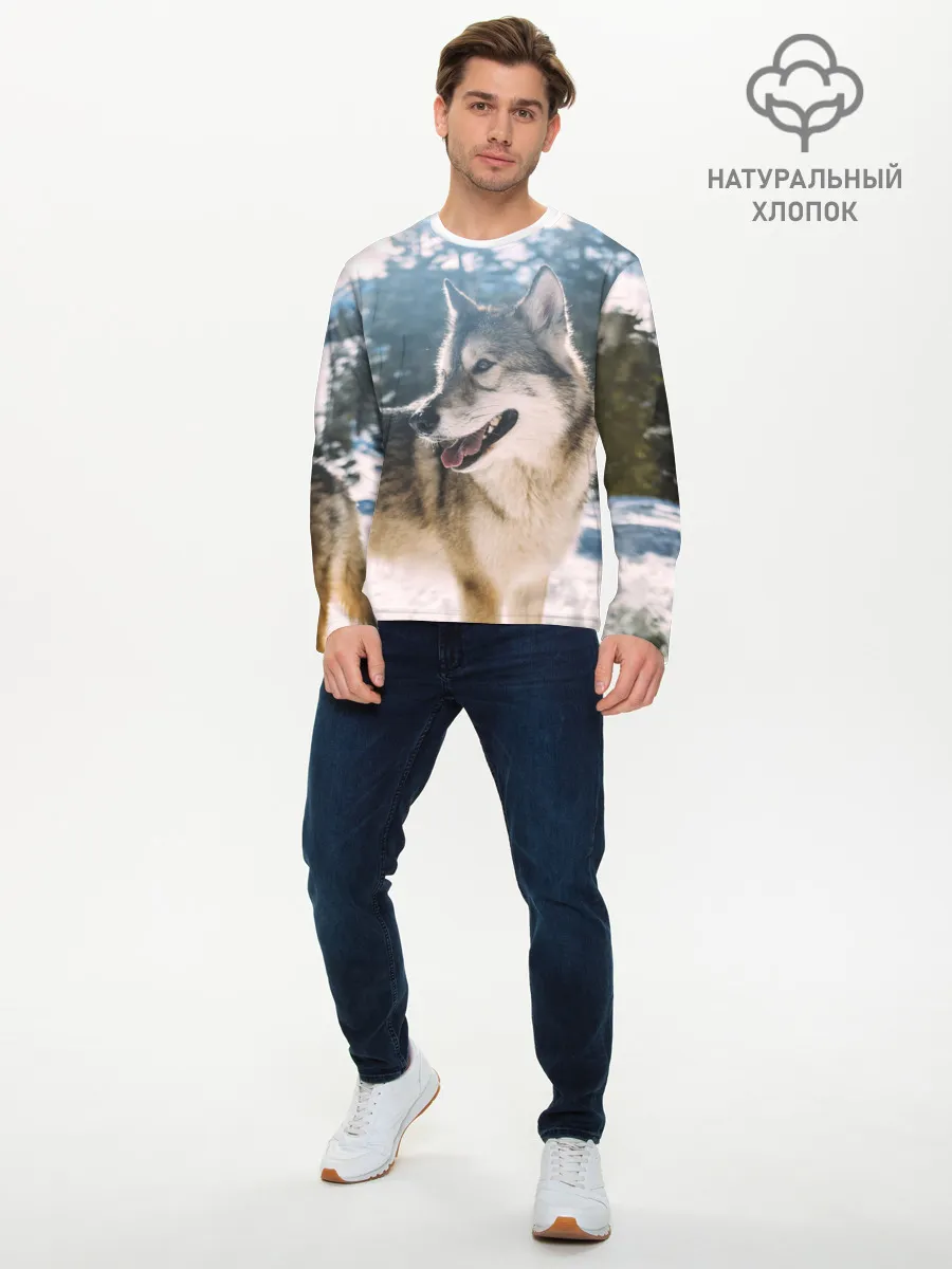 Мужской лонгслив базовый / Волк и снег