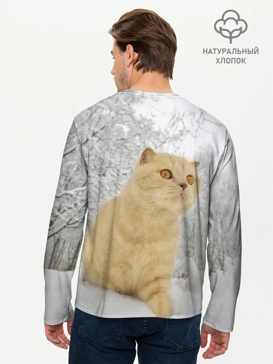 Мужской лонгслив базовый / Кот и снег