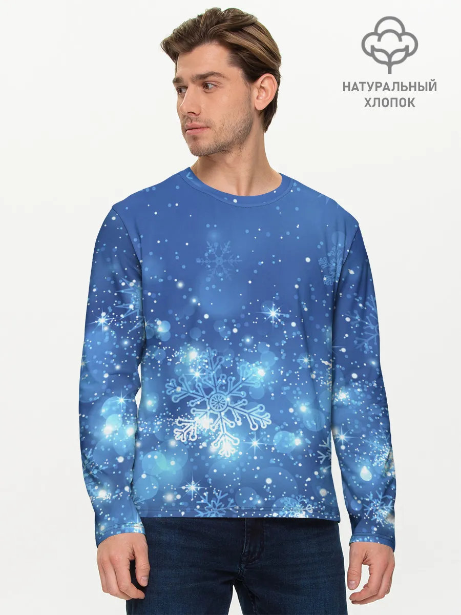 Мужской лонгслив базовый / Снежинки.