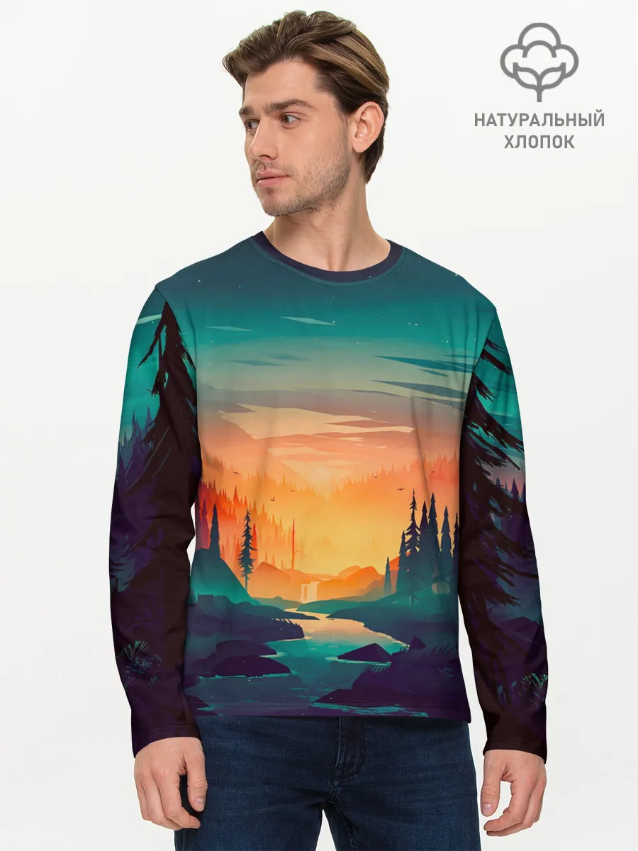 Мужской лонгслив базовый / Закат в лесу