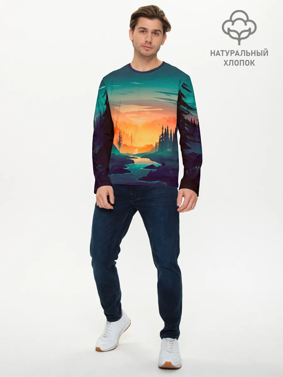 Мужской лонгслив базовый / Закат в лесу