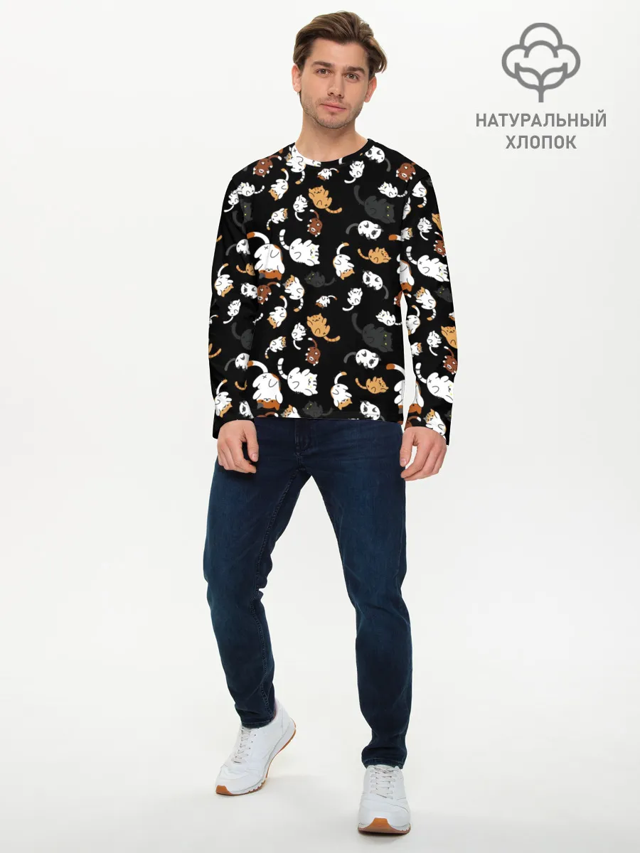 Мужской лонгслив базовый / Котята паттерн
