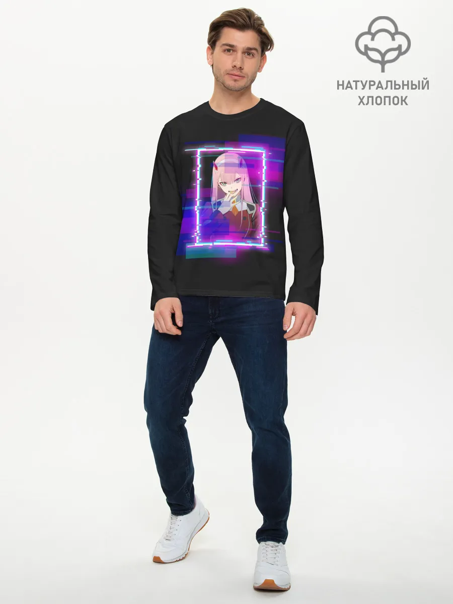 Мужской лонгслив базовый / Ноль Два. Неоновая Рамка