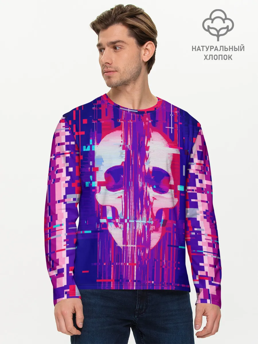 Мужской лонгслив базовый / Skull glitch