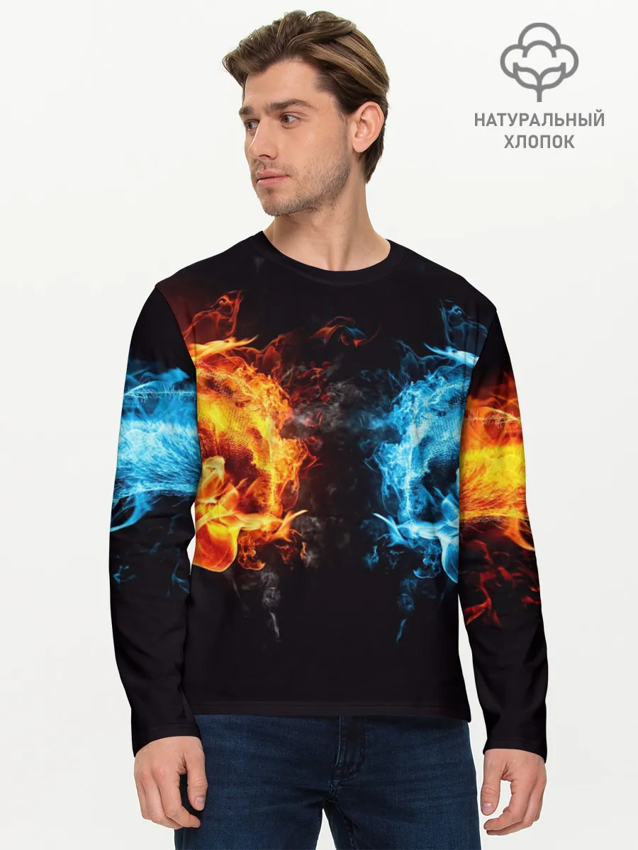 Мужской лонгслив базовый / Абстракция,Инь-Ян,Огонь,Вода
