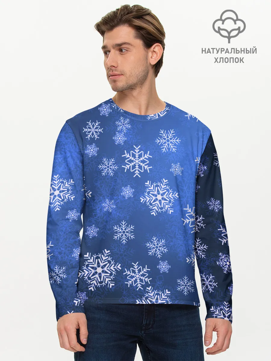 Мужской лонгслив базовый / Снежинки.