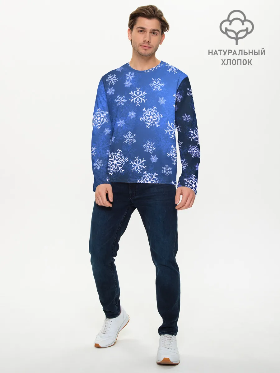 Мужской лонгслив базовый / Снежинки.