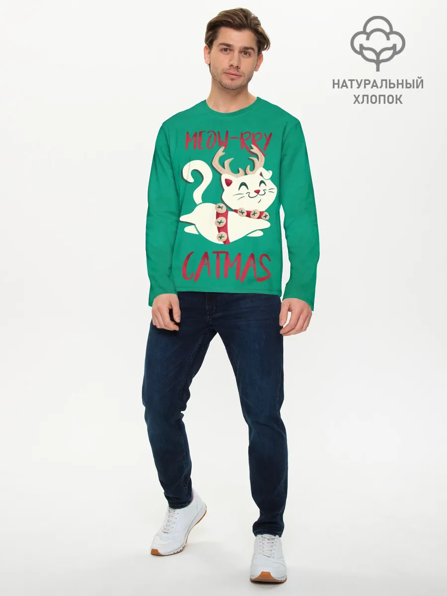 Мужской лонгслив базовый / Meow-rry Catmas