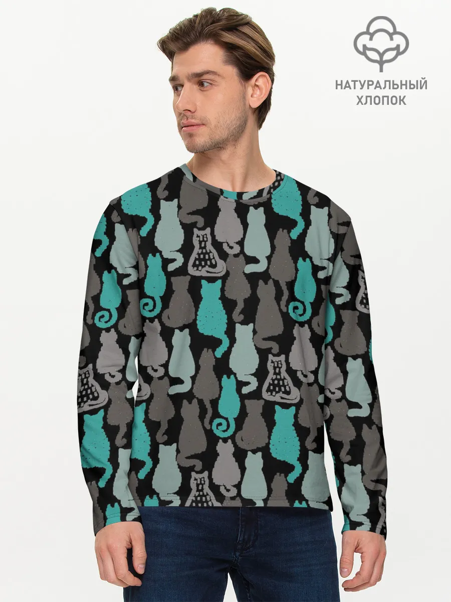 Мужской лонгслив базовый / Коты паттерн