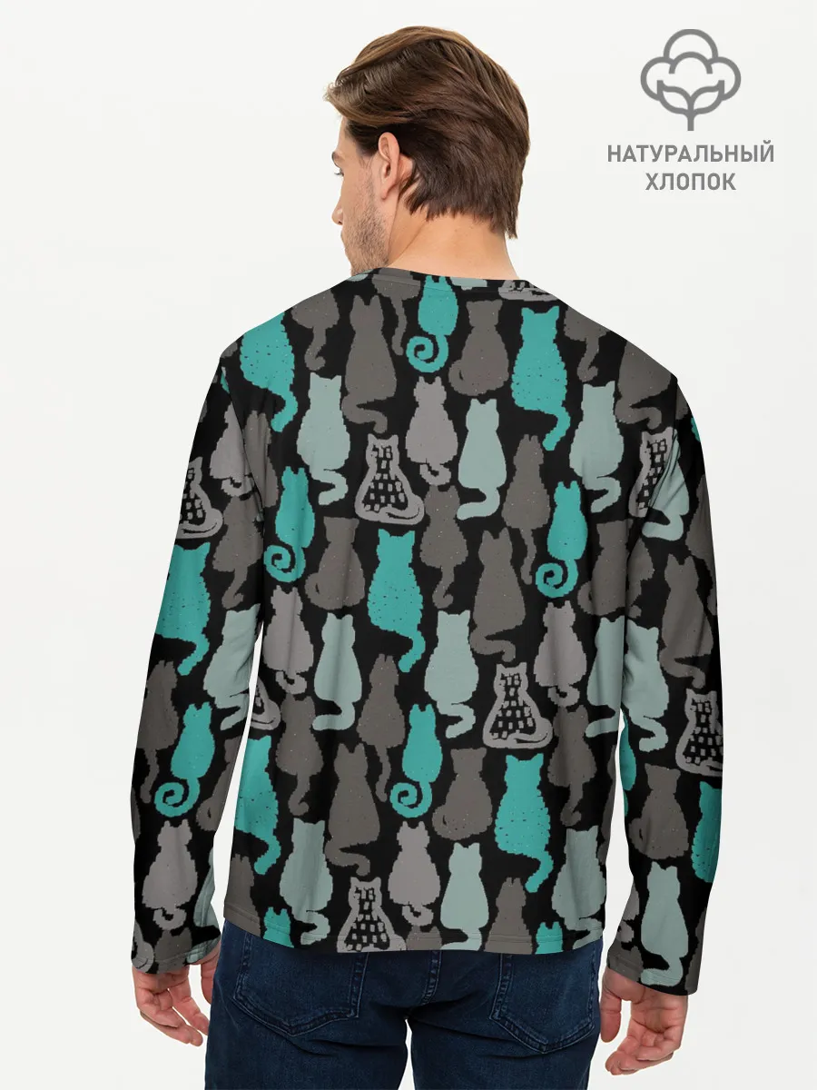 Мужской лонгслив базовый / Коты паттерн