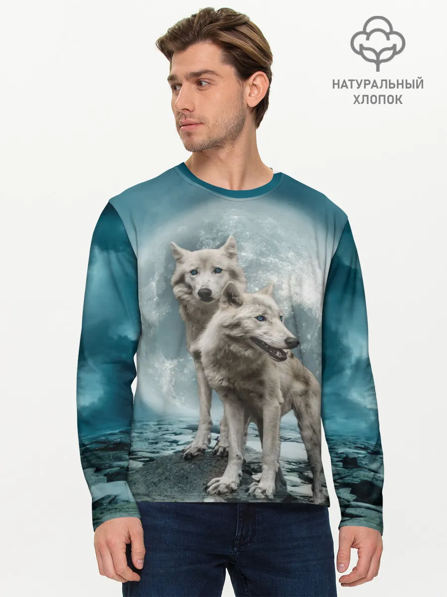 Мужской лонгслив базовый / Волки альбиносы