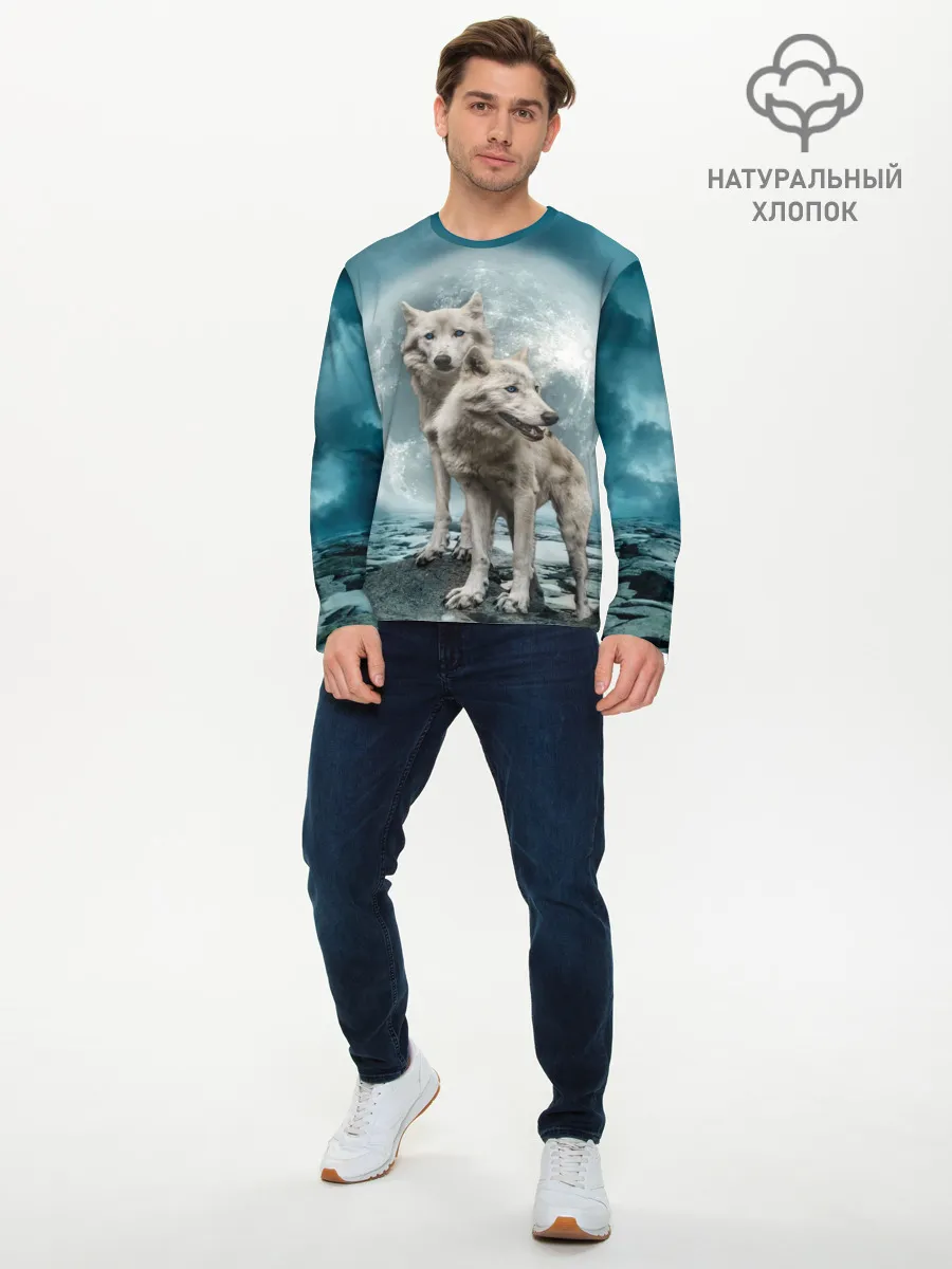 Мужской лонгслив базовый / Волки альбиносы