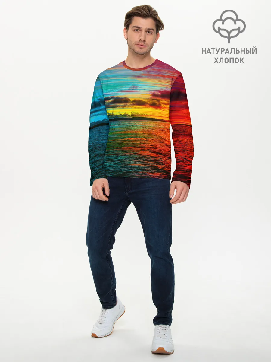Мужской лонгслив базовый / Glitch Sunset